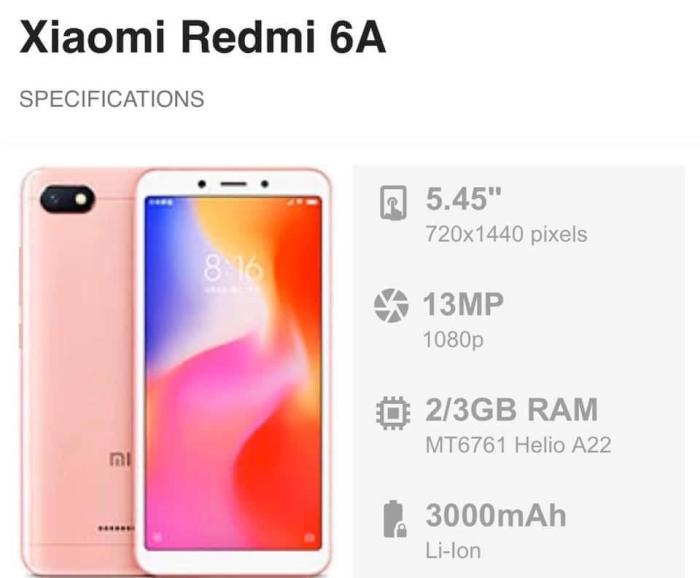 Harga hp xiaomi 6a pro